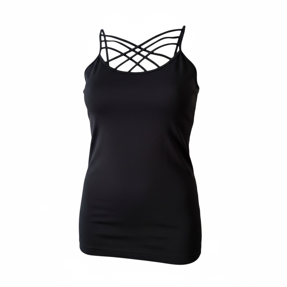 Zenana Womens Cani Tank Large/XL Black Strappy PTP 14” New